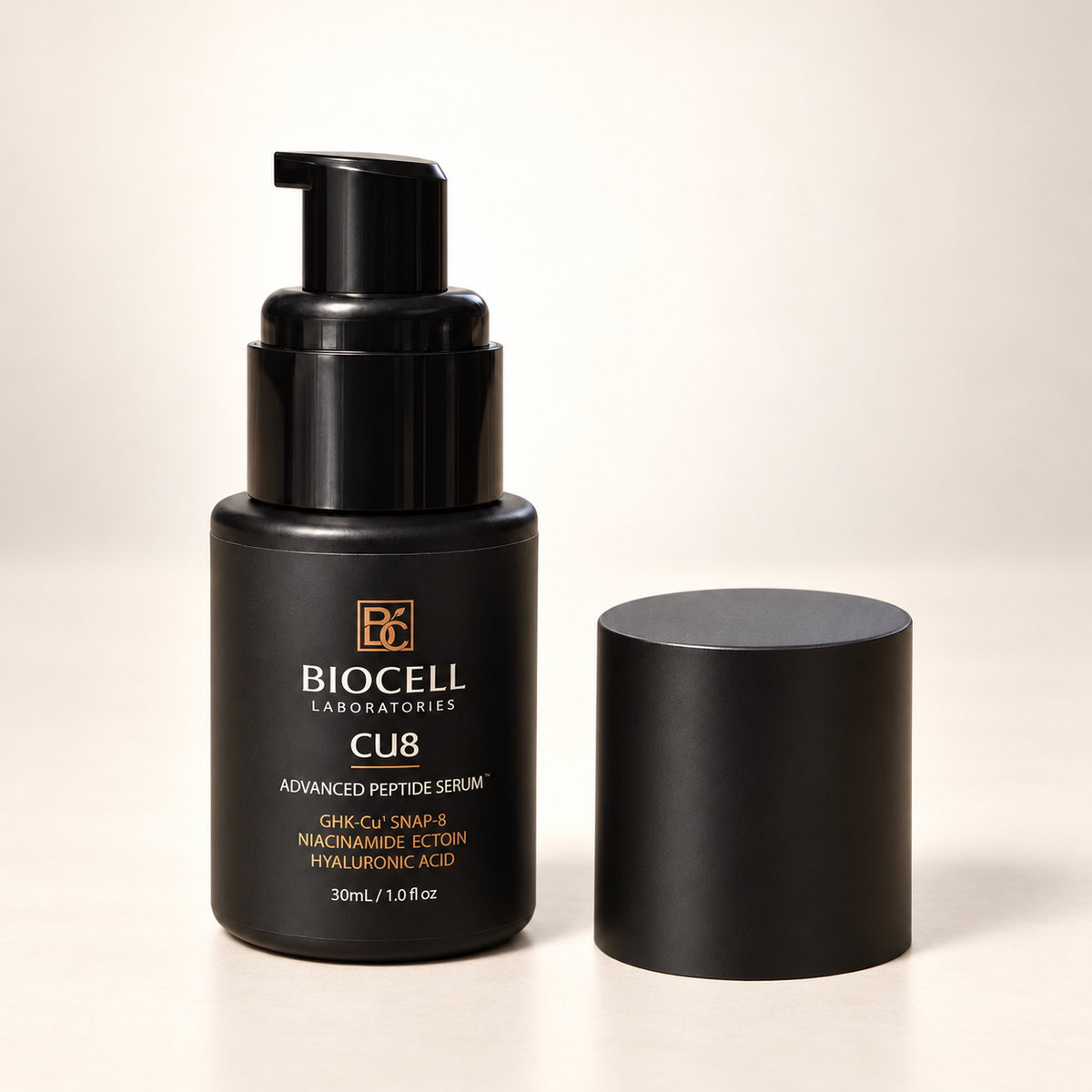 Biocell Essential Skincare Trio featuring Gentle Repair Cleanser and CU8 Advanced Peptide Serum for nourished, hydrated skin.