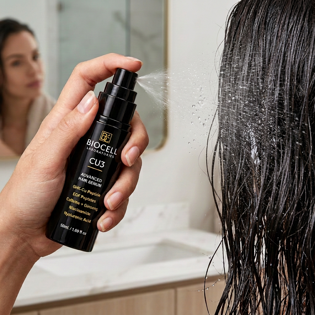 CU3 Peptide Scalp and Hair Treatment by Biocell Laboratories, designed to promote healthy hair growth and improve scalp health.