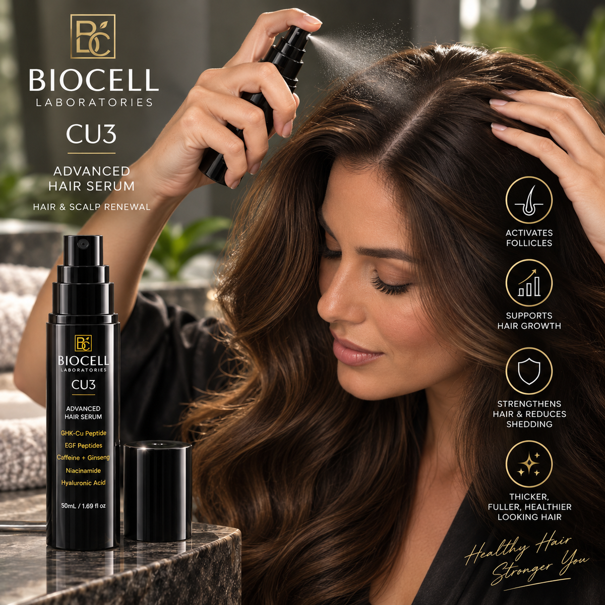 CU3 Peptide Scalp and Hair Treatment by Biocell Laboratories, designed to support healthy hair growth and reduce shedding.